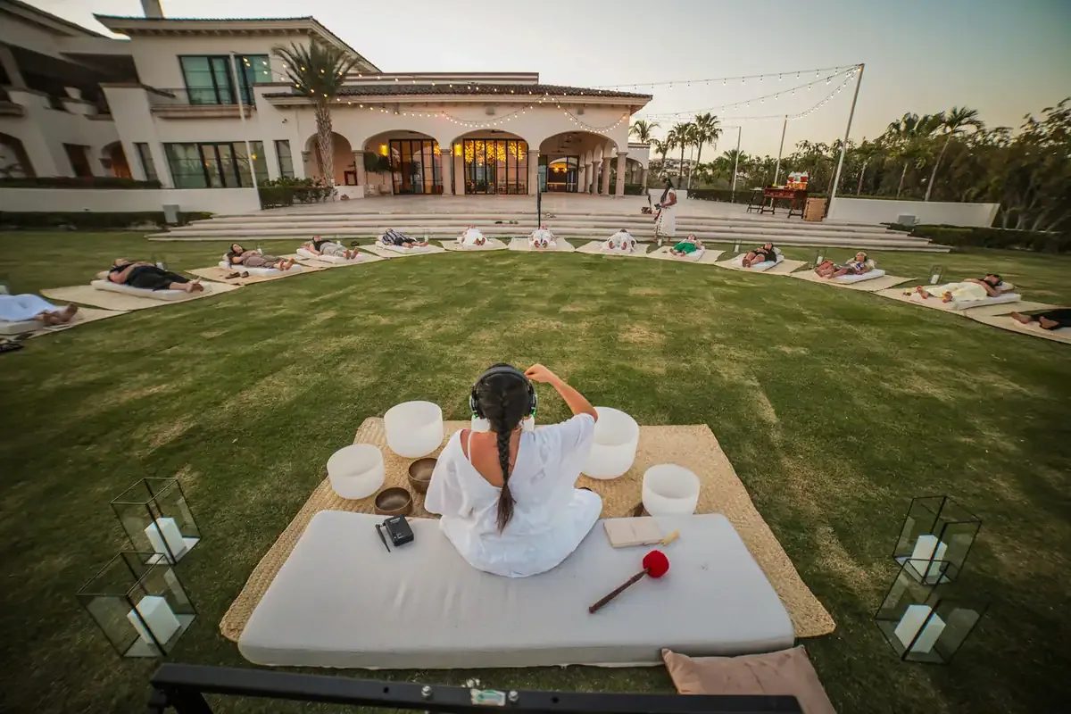 Sound healing on the lawn at Four Seasons Cabo del Sol