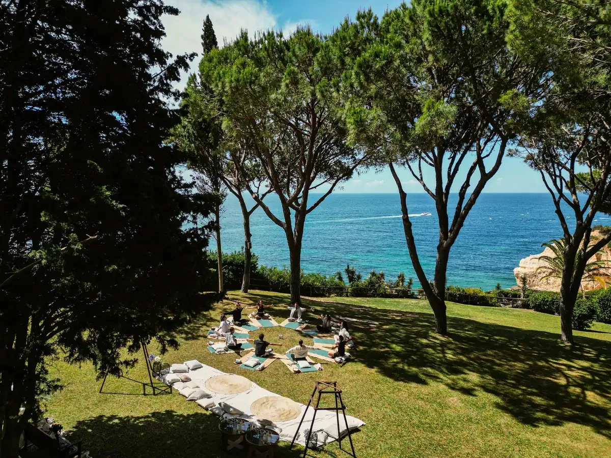 A wellness experience in the pines garden with an ocean view